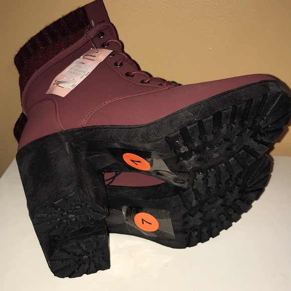 Burgundy half sweater Cuff Moto midcalf boots 7 - Picture 7 of 7